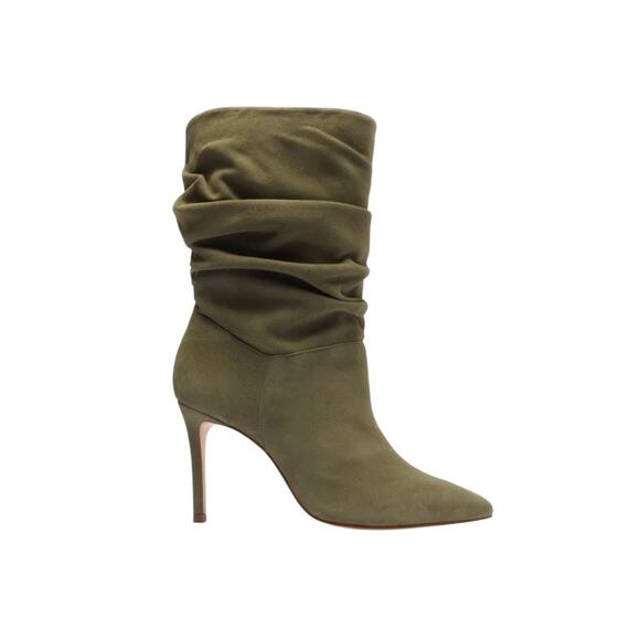 Aldo Olive Green Faux Suede Slouch Booties 6.5 High Heel Retro Style - Picture 1 of 11